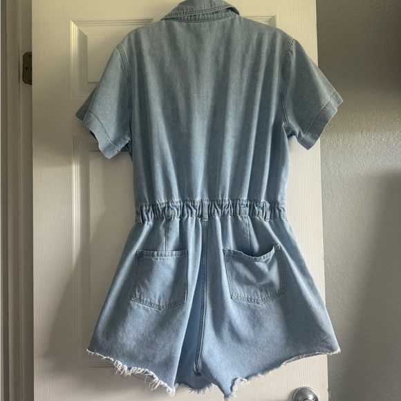 SHEIN Light Blue Denim Shorts Romper - Picture 2 of 2